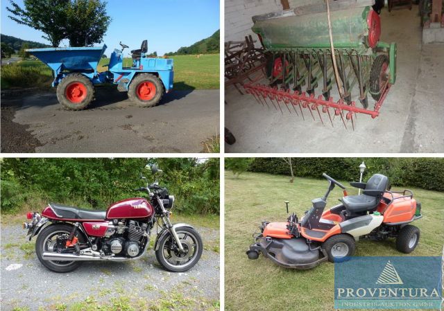 Motorrad YAMAHA XS1100 Bj. 1979, Dumper PAUS Allrad, Aufsitzmäher HUSQVARNA, Sämaschine, Schlepper-Anhänger, Kompressor etc, Raum 342xx Kassel