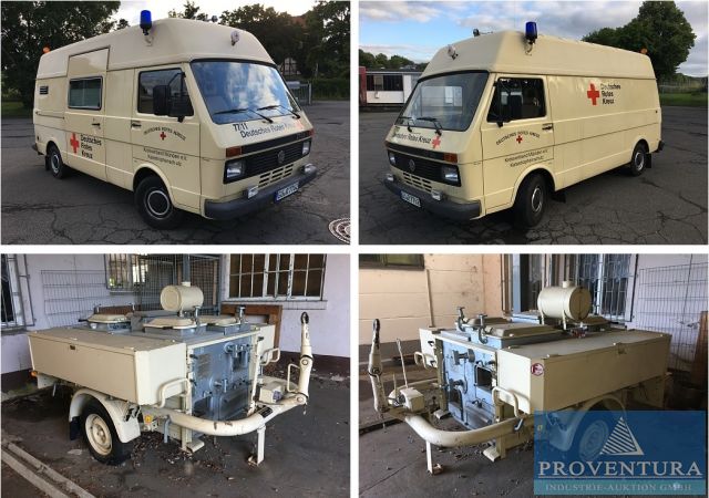 Versteigerung von Fahrzeugen aus dem Bestand des DRK, KTW VW LT 31, EZ 1993, 15.200 km, Hochdach, top Zustand und Feldküche Progress auf Lafette