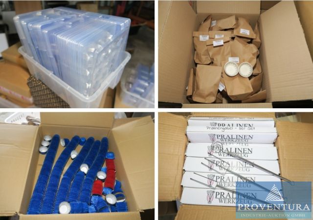 Aus Insolvenz: Warenbestand Zubehör für Pralinenherstellung, 5 Posten Formen CHOCOLATE WORLD, Zangen, Trüffelkapseln, Puder, Mörser, Bestecke, Verpackungen, Adventskalender, etc.