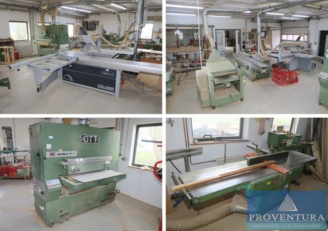Insolvenzversteigerung Tischlerei: 100 Positionen, Formatkreissäge Felder K740S Bj. 2020, Altendorf F90, Dickenhobel, Langbandschleifer Ott, 4 Hobelbänke, Werkzeuge, etc.