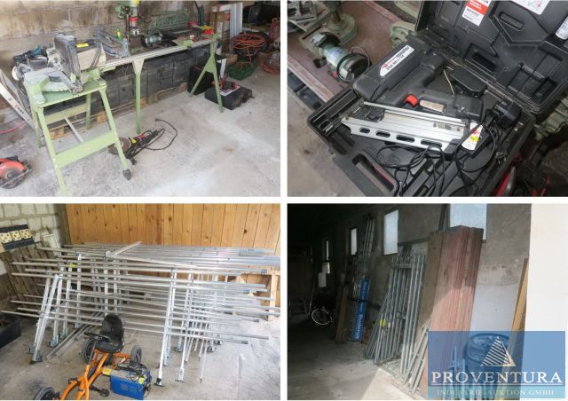 Insolvenzversteigerung: ca. 30 Pos. Werkzeuge eines Dachdeckers, Flachdachgerüst DANI ALU, Baugerüst PLETTAC, Gasdrucknagler WÜRTH, etc.