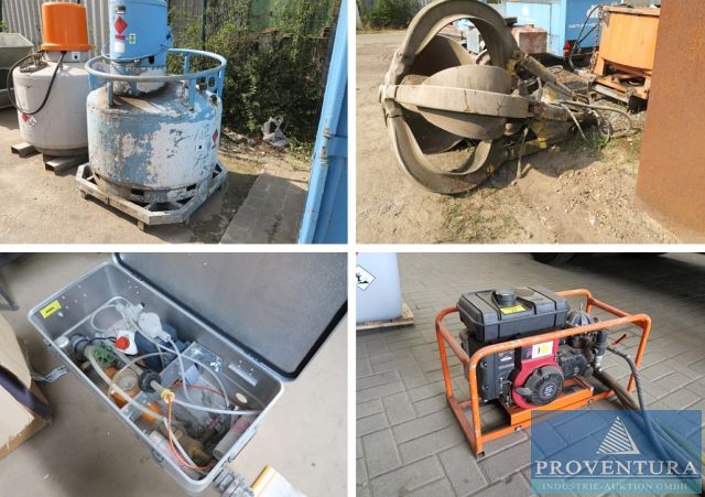 Versteigerung Bauausrüstung: 17 Positionen, 2 Baustellenzelte, Pumpen, 2 Dieseltankstellen, Werkezuge, etc.
