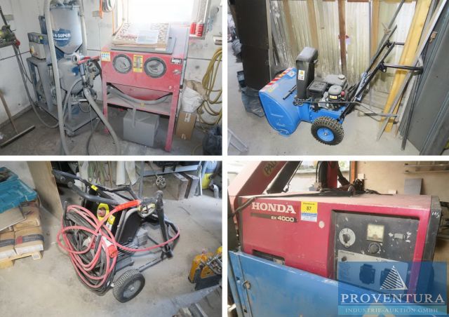 Insolvenzversteigerung: 100 Pos. Werkzeuge u. Warenvorräte eines Steinmetzbetriebes, Sandstrahlanlage WEHA Super 2000, Schneefräse GÜDE, Schraubenkompressor ALMIG Flex Drive 7, Profi-Akkusaugheber, Hochdruckreiniger KÄRCHER HD 9 - 500 bar!, u.v.m.