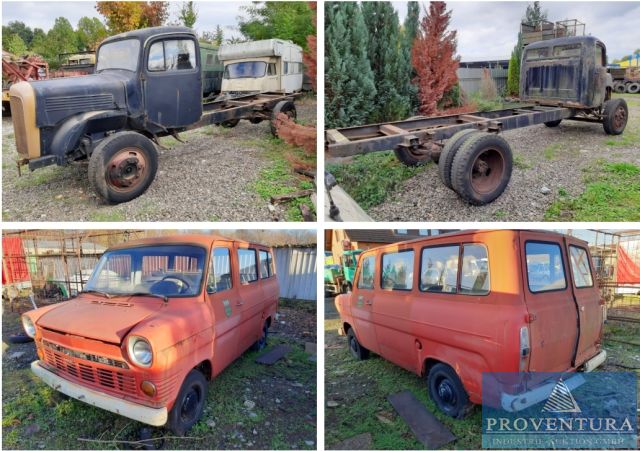 Scheunenfund-Auktion: Lkw-Fahrgestell Daimler-Benz L 311, Bj. 1958, 1. Hand, original Fahrzeugbrief und Ford Transit 72E2