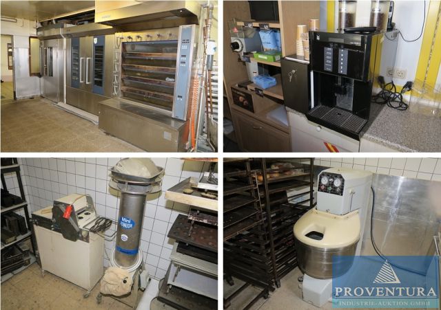 Betriebsauflösung Bäckerei: 60 Positionen, Tische, Spiralkneter, Kühl-Frosterzelle, Rundwirk- und Langwirkmaschinen, Ausrollmaschine, Kaffeeautomat WMF 1200S etc.