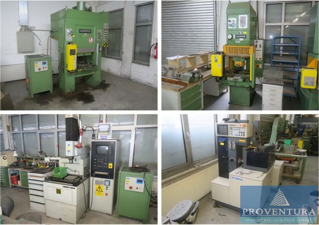 Versteigerung 30 Maschinen eines Metallbaubetriebes: Hydraulikpressen LAUFFER und EXNER, Säulenbohrmaschine WENIG, Trocken- u. Wärmeöfen HERAEUS u. BINDER, Erodiermaschinen usw.