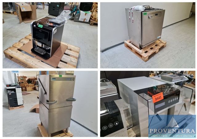 Gastroversteigerung aus Leasing: Kaffeevollautomat ANIMO Optime 12, Gastrospülmaschine MIELE Professional HYGIENEplus, Gastrohaubenspülmaschine WINTERHALTER PT-M mit ErnergyPlus, Wasserspender AQUNOVA Diva F, Wandkühlregal NORDCAP,