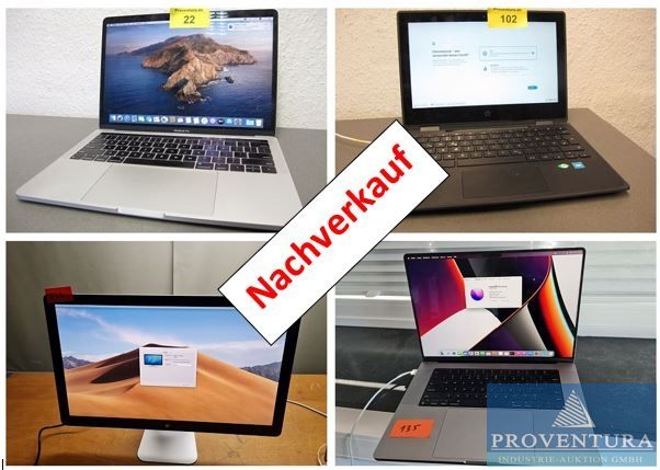 Nachverkauf aus Insolvenz großes Sortiment an Laptops APPLE MacBooks Pro von 2016 bis 2020 M1, Chromebooks, 4x Apple Thunderbolt Display, Apple 4K-Display