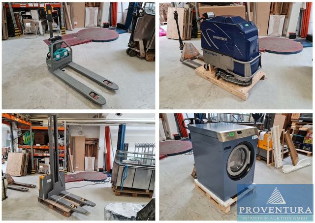 Aus Leasing: 1x Niederflurhubwagen Elektro Ameise, Scheuersaugmaschine HEFTER Variotech 82 Pro, Elektro-Stapler JUNGHEINRICH EJC M10 Option G115-190E, Industrie-Waschmaschine MIELE PW 5104 Mopstar
