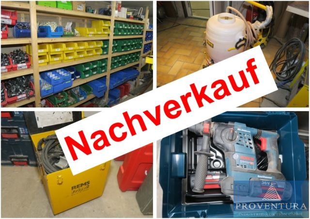 Nachverkauf: Insolvenzversteigerung: 230 Pos. Inventar Heizung- und Sanitär, viele Akku-Werkezuge u. Handmaschinen, Warenvorräte, etc.