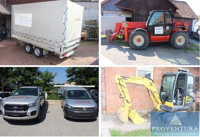 Insolvenzerversteigerung Elektromontagebetrieb Teil 1 Fahrzeuge Teleskoplader MANITOU MT1337SLT Bj. 2000, Minibagger CRAWLER Cohn Bug2.2 Bj. 2016, 2x Pickup FORD Ranger Wildtrak EZ 2020, VW Caddy EZ 2016, Anhänger WM MEYER 2.000 kg Plane EZ 2012