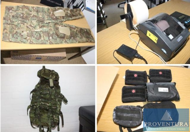 Insolvenzversteigerung 8 Pos. Warenbestände Outdoor- und Bushcraftbekleidung WISPORT, BERGHAUS, PINEWOOD, MIL-TEC etc., Bondrucker