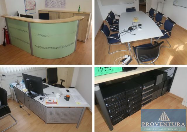 Insolvenzauktion 70 Pos. gut erhaltene Büroeinrichtung und Bürotechnik - div. Büromöbel nebst Bürodrehstühlen, Konferenztische, div. TFT-Monitore DELL, SAMSUNG; ACER, etc., div. PCs HP, Dockingstationen HP, versch. Notebooks