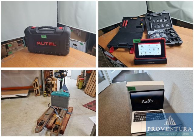 Versteigerung: Leasingrückläufer, 56 Positionen, EDV, Laptop APPLE Macbook Pro, Alarmanlagen, KFZ Diagnosegerät AUTEL MS906TS MaxiSys, KFZ Diagnosegerät LAUNCH TECH X431 Euro Tab II ,Elektrischer Hubwagen JUNGHEINRICH Ameise CBD15-170JH Option 550X1150