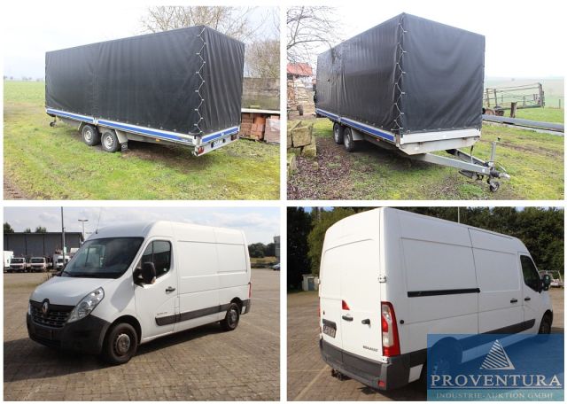 Nutzfahrzeugauktion: Renault Master 2.3 dCi 135 Energy, EZ 2014, 262.000 km, Pkw-Anhänger Blyss, EZ 2010, zul. GG 3.0 to.