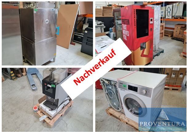 Nachverkauf Gastroversteigerung aus Leasing: 3x Protein Shake Automat BODYSHAKE Smart Touch, Gastro Haubenspülmaschine MEIKO M-iClean HL, 2x Gewerbewaschmaschine MIELE Professional SmartBiz, Kaffeevollautomat MELITTA Cafina XT4