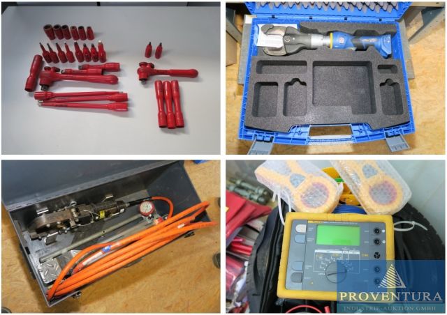 Nachversteigerung zu: 58 Positionen Hochspannungs-Elektromontagewerkzeuge, Hausanschlusskästen, 2 hydraulische Kabelscheren, Messgeräte, Büromöbel, etc.