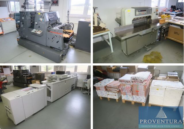 Online-Auktion: 45 Pos. einer Druckerei: Zweifarben-Offsetmaschine HEIDELBERG GTOZ-52, 4-Farb-Digitaldruckmaschine RICOH Pro C901, Schneidemaschine POLAR 76 EM, div. Druckereiausstattung, Fotografiezubehör, div. Druckpapierbogen, u. v. m.