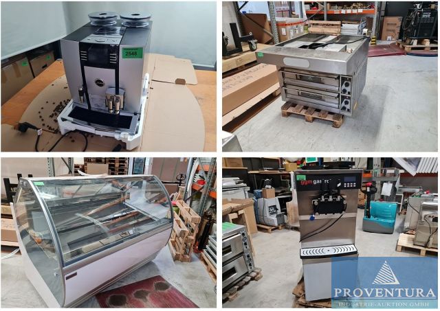 Aus Leasing: Eistheke GGM GASTRO ETHA1711W mit Umluftkühlung, Pizzaofen ZANOLLI CITIZEN EP 70 4+4 MC, Softeismaschine GGM SEMB40N, verschiedene Kaffeevollautomaten
