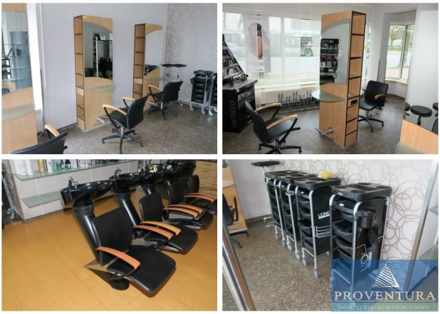 Insolvenzversteigerung 70 Positionen Inventar Friseursalon: 13 Frisierplätze, 4 Waschbecken, div. Zubehör, Waschmaschine u. Trockner Miele, etc.