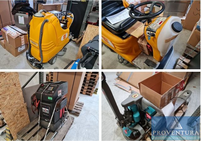 Aus Leasing: Elektro-aufsitzscheuersaugmaschine ADIATEK Coral 65II, Getriebespülgerät FLO-DYNAMICS TSD 450, Elektrischer Hubwagen JUNGHEINRICH Ameise CBD12W-Li Option 550X1150