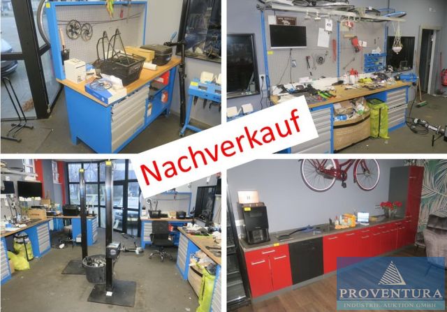 Nachverkauf zu Insolvenzversteigerung 70 Pos. eines Fahrradgeschäfts: Werkstattausrüstung UNIOR, div. Werkbänke. Fahrradreparaturständer, Körper-Vermesseinrichtung Body-Scanning Customer Relationship Management, div. Zubehör u. Ersatzteile, etc.