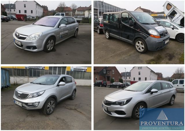 Insolvenz-Fahrzeugauktion: 2x Opel Astra Sports Tourer+, Insignia, Signum, Kia Sportage, Renault Trafic, Opel Vivaro, Pkw-Anhänger Stema