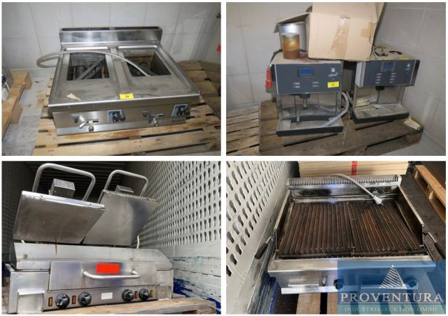 Gastro-Sammelversteigerung: 20 Positionen Restinventar, 4 Kaffeevollautomaten WMF, Abzugshaube, Saladette, Kombi-Heißluftofen, etc.