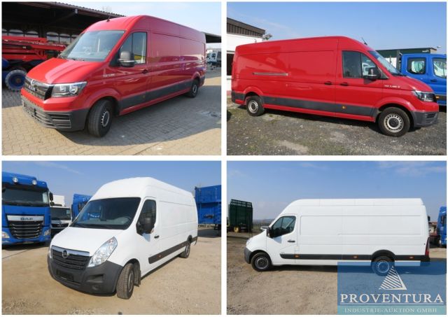 Transporterauktion: 2x MAN TGE 3.180 EZ 2021, Standheizung und Opel Movano 2.3 BiTurbo CDTi R3500, EZ 2018, 127.000 km, Klimaanlage