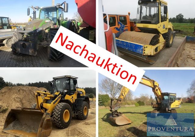 Nachauktion zu Baufahrzeuge u. Maschinen, Kommunaltechnik, 2 Ackerschlepper FENDT 720 Vario S4 Profi, Erdbaukipper KRAMPE HP 20, Kettenbagger HYUNDAI Excavator HX220 L, versch. Radlader, versch. Minibagger, Walzenzug BOMAG BW 177