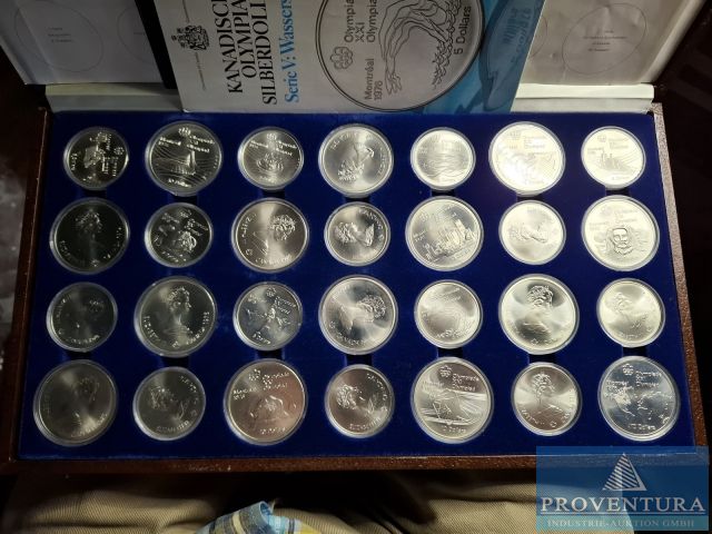 Münzversteigerung ca. 100 Pos. Altdeutsche Staaten ab 1763, Deutsches Reich 2 RM + 5 RM Hindenburg, Kanada Olympia 5+10 Dollar, UdSSR KMS 1957, Euro-KMS pp, div. Alben