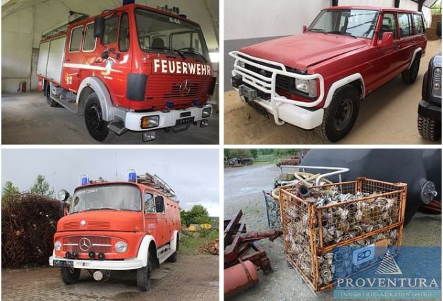 Versteigerung Feuerwehrfahrzeuge Oldtimer Mercedes-Benz 1113 EZ 1968 45.000km, DAIMLER-BENZ 1222F EZ 1984, NISSAN Patrol 2.8D 4x4 Turbo EZ 1993 19.000 km, Feuerwehrschläuche und Kupplungen