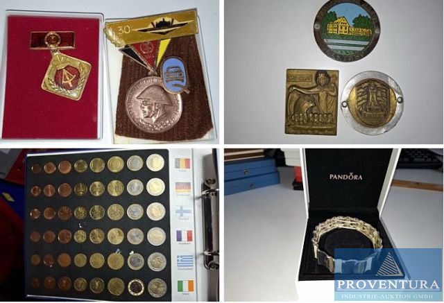Münzversteigerung ca. 168 Pos. Altdeutsche Staaten ab 1763, Deutsches Reich 2 RM + 5 RM Hindenburg, Kanada Olympia 5+10 Dollar, Euro-KMS San Marino, Monaco, Luxemburg etc, div. Alben, Abzeichen DDR, Armreif etc