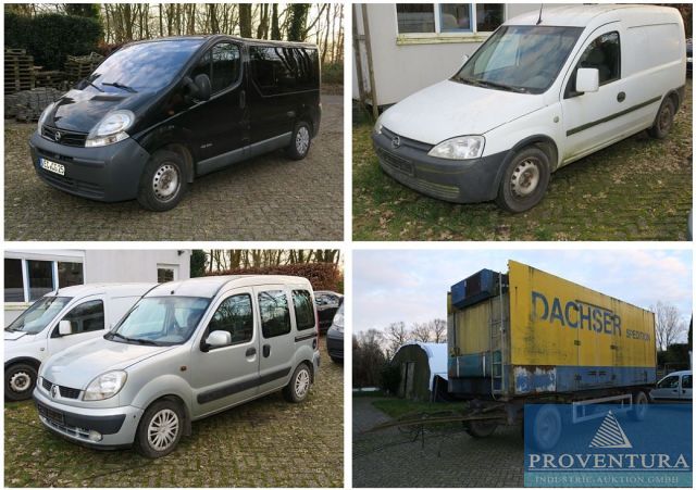 Aus Insolvenz: 3 Baustellenfahrzeuge, NISSAN Primstar 100 dCi, EZ 2006, Opel Combo, EZ 2005, Renault Kangoo 1.2 16V, EZ 2004, 2 Plattformanhänger, 1 Kofferanhänger