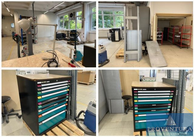 Versteigerung Restinventar aus Metallwerkstatt: Schubladenschrank, Arbeitsleuchten, Regal, etc.