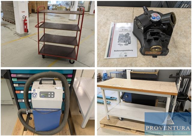 Versteigerung Restinventar aus Metallwerkstatt: Spiralbohrer-Schleifmaschine DAREX V391 m. Absaugung TEKA, Rollegal, Roll-Arbeitstische, Werkstattwagen HAZET, etc.