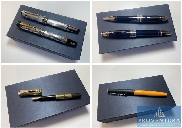 Versteigerung aus Sammlung: 7 Montblanc Schreibgeräte, Karl der Große 888 aus 750er Weißgold, Karl der Große 4810 aus 925er Sterlingsilber, John F. Kennedy Füllfederhalter + Kugelschreiber, Schreibset aus der Carrera Serie, Safety Pen 1920er Jahre