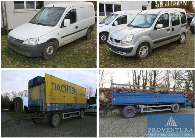 Aus Insolvenz: 2 Baustellenfahrzeuge, Opel Combo, EZ 2005, Renault Kangoo 1.2 16V, EZ 2004, 2 Plattformanhänger, 1 Kofferanhänger