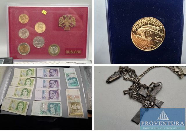 Münzversteigerung 99 Pos. BRD 5 DM + 10 DM Silber Deutsches Reich 5 RM Hindenburg, UdSSR, Österreich, Abzeichen DDR, etc