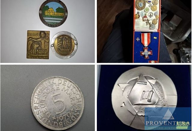 Münzversteigerung 99 Pos. Altdeutsche Staaten ab 1763, Deutsches Reich 2 RM + 5 RM Hindenburg, Kanada Olympia 5+10 Dollar, Abzeichen DDR, etc