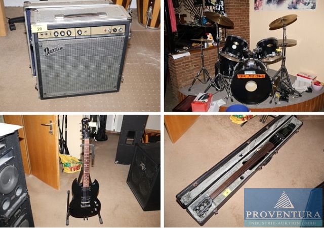 Versteigerung: Aus Nachlass 40 Pos. Musikinstrumente eines Mitgliedes der Bands Blues Man und Ragged Paradise, viele E-Gitarren