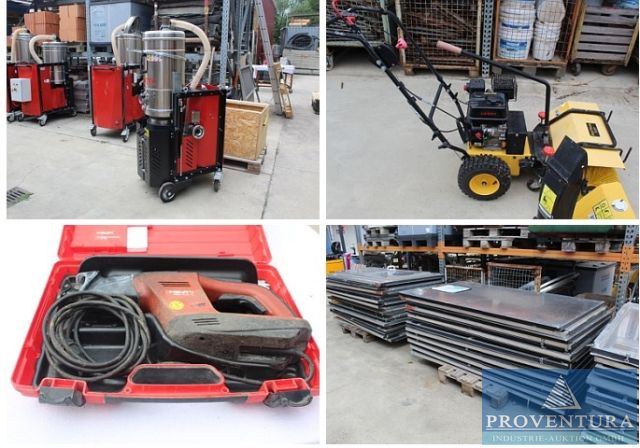 aus Insolvenz 103 Pos. Asbestsanierung Werkzeuge fachmännisch gereinigt und dekontaminiert div. Unterdruckhaltegeräte ASGROVANDERVOORT, div. Fräsmaschinen BLASTRAC BMP 265E, Trockensauger ROBUSTO 2155-LP, Schweissgeräte, etc.