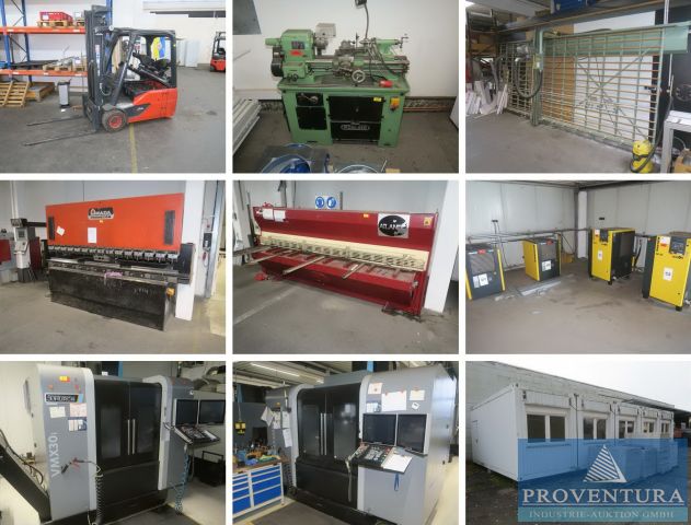 Insolvenzversteigerung 500 Pos. Maschinenbau: 6 CNC-Bearbeitungszentren HURCO VMX 30 VMX 42 VMX 84 TMX 10, Kompressoranlage KAESER SK 25, Tafelschere NOVAKRAFT TSBS, 3 Gabelstapler, Lagereinrichtung, Werkstatteinrichtung, etc.