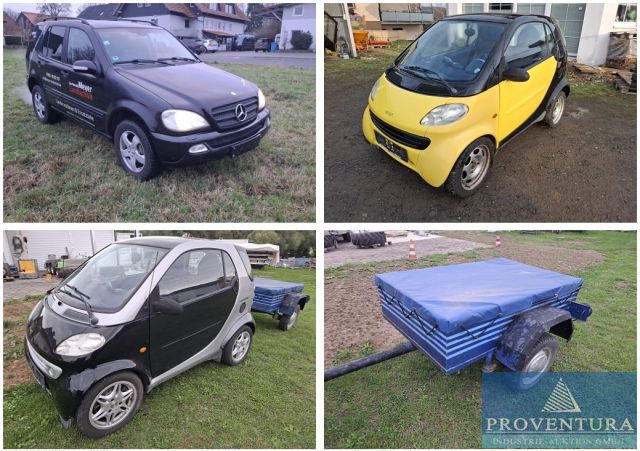 Fahrzeugversteigerung: Mercedes-Benz ML 270 CDI, EZ 2004, AHK 3.5 t., Smart ForTwo 0.8 CDi, EZ 2000, Klimaanlage, AHK, Smart ForTwo 0.6, EZ 1999, Pkw-Anhänger 500 kg