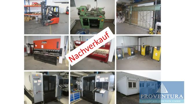 Nachverkauf zu Insolvenzversteigerung 500 Pos. Maschinenbau: 6 CNC-Bearbeitungszentren HURCO VMX 30 VMX 42 VMX 84 TMX 10, Kompressoranlage KAESER SK 25, Tafelschere NOVAKRAFT TSBS, 3 Gabelstapler, Lagereinrichtung, Werkstatteinrichtung, etc.
