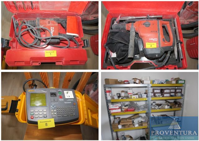 Insolvenzversteigerung 24 Pos. Hilti Maschinen, 5x Bohrhammer, Handwerkzeuge, Elektroverbrauchsmittel, etc.