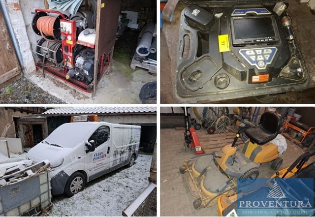 Insolvenzversteigerung Kanal- und Rohrreinigung sowie GaLa-Bau 11 Pos. 2x OPEL Movano, Aufsitzmäher STIGA V301, Rohrreinigungsanlage ROM Compact, Stubbenfräse, Dichtheitsmessanlage GEROTEC 279-055C, Inspektionskamera WÖHLER VI-340 etc.