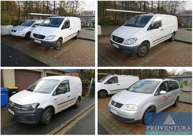Insolvenz-Fahrzeugversteigerung: Mercedes-Benz Vito 111 CDI, EZ 2007, 202.000 km, VW Caddy 1.6 TDI, EZ 2015, 201.000 km, VW Touran 1.9 TDI, EZ 2006
