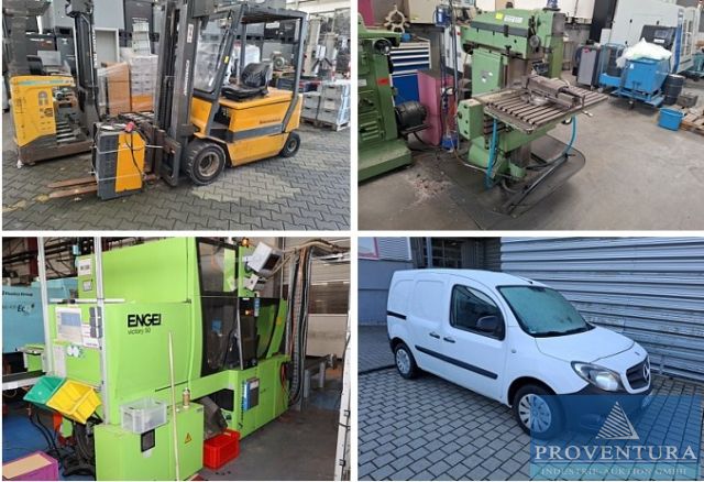 Insolvenzversteigerung Sonnplast Solutions GmbH Zulieferer Automobilbau 704 Pos. u.a. Spritzgiesstechnik, Werkzeugbau, Instandhaltung, 13 Stapler, ca. 450 lfdm. Palettenregale, Büromöbel, etc.