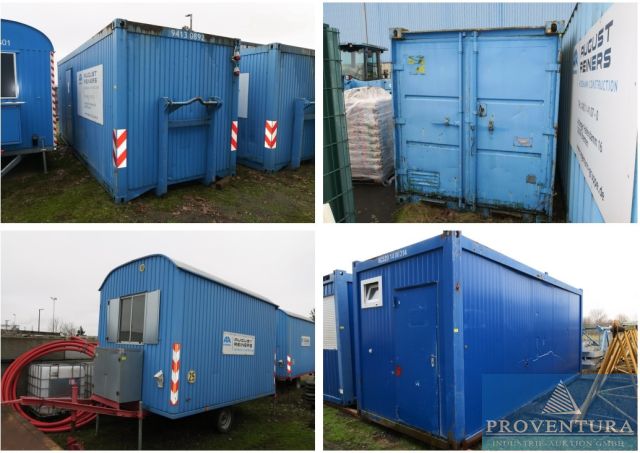 Versteigerung Baustellenausstattung: Absetzbürocontainer, Sanitärcontainer, Bauwagen, Handmaschinen, Erdkabel, etc.